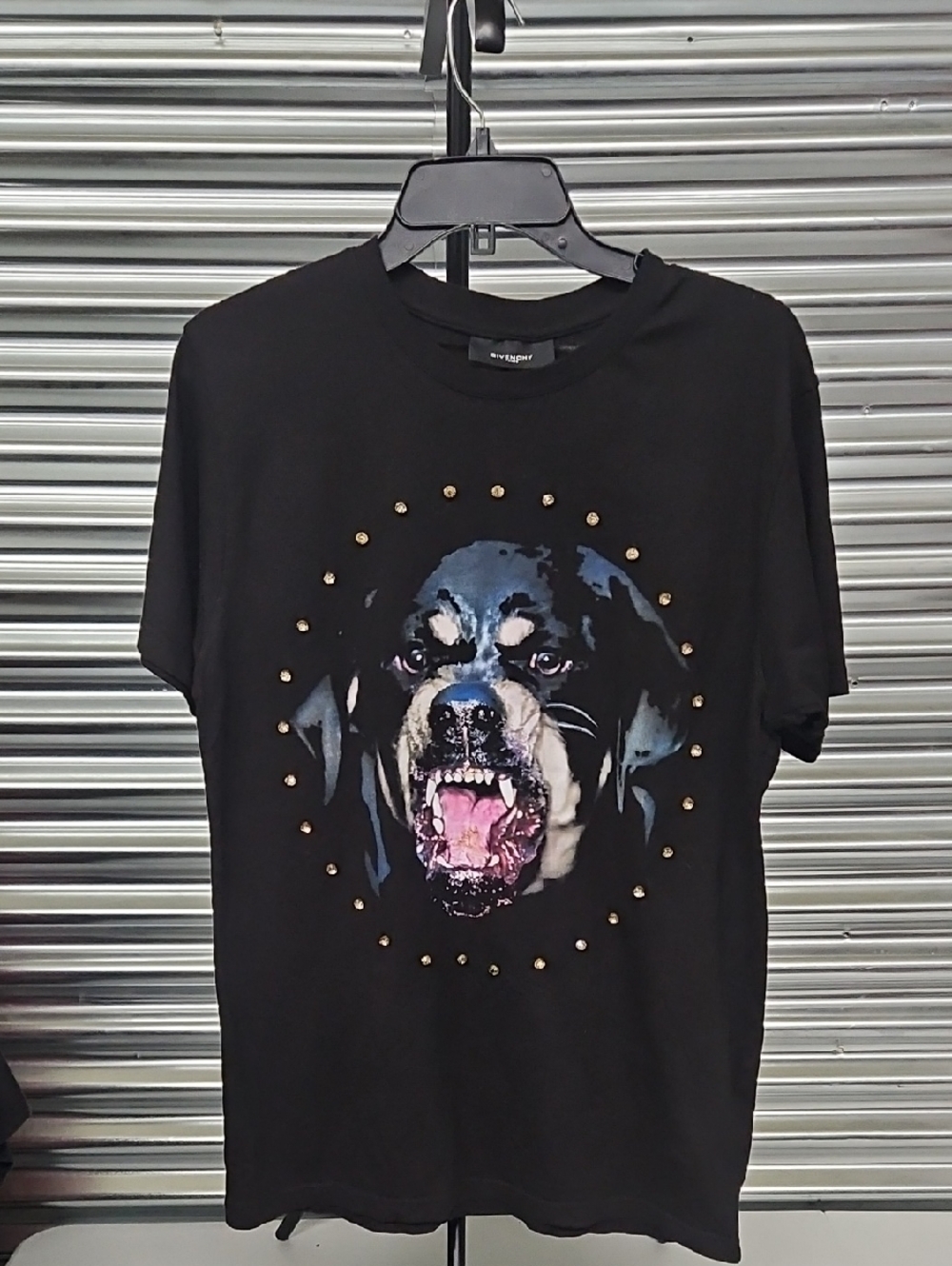 Givenchy Black Graphic Dog Tee with Gold Studs